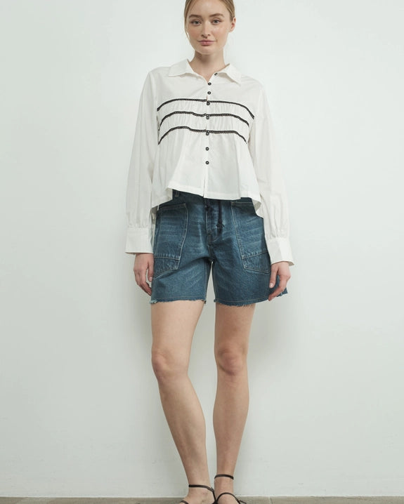 Contrast Lace Babydoll Button Down Shirt