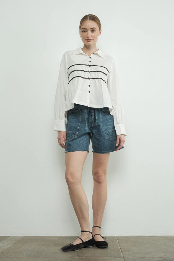 Contrast Lace Babydoll Button Down Shirt
