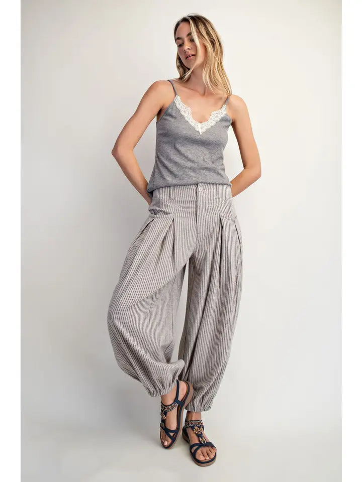 Cotierra Stripe Pleated Wide Leg Boho Pants