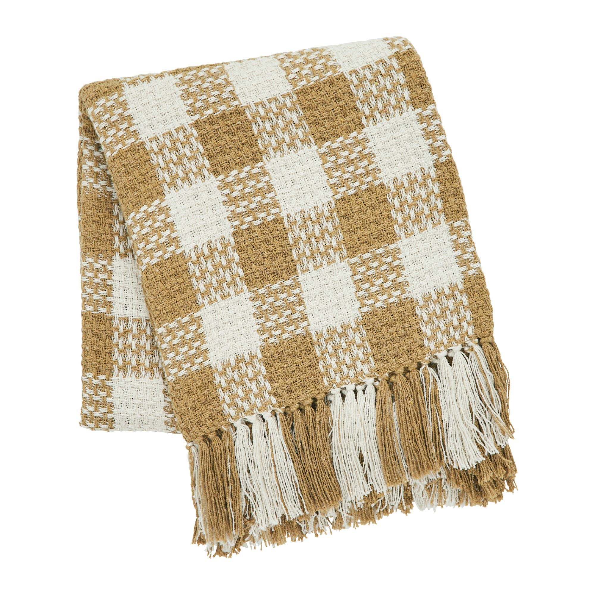 Golden Wheat Heritage Check Throw Blanket with Fringe 50x60
