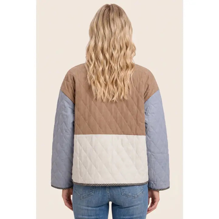 Sienna Colorblock Quilted Mock Neck Jacket