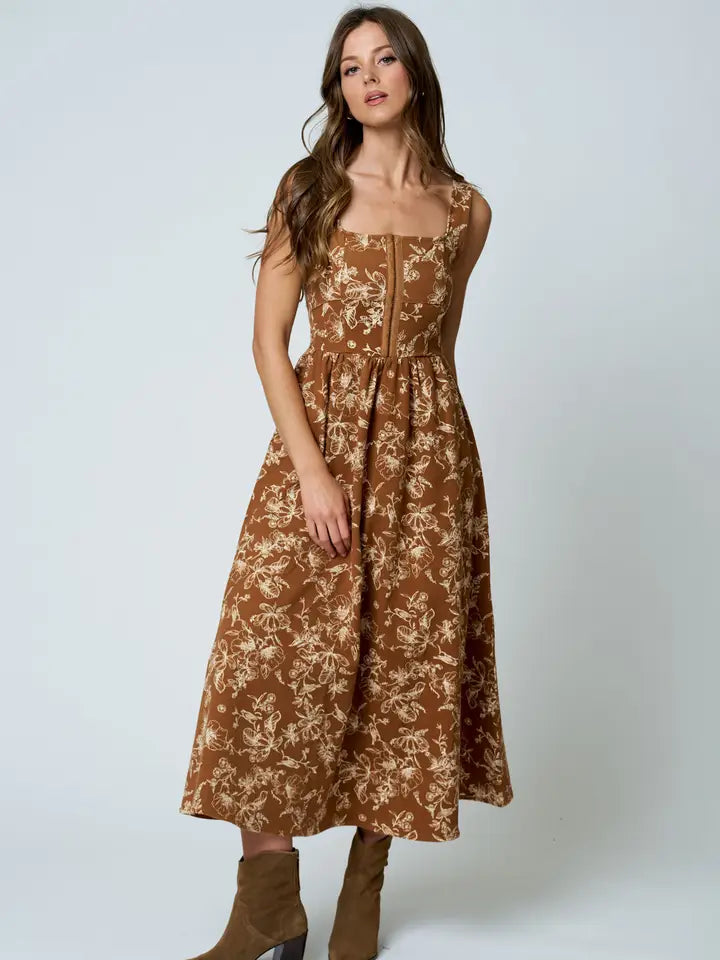Floral Toile Corset Midi Dress