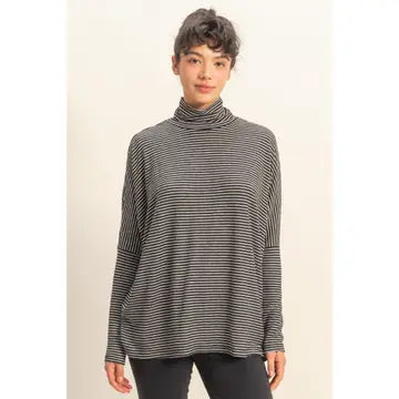 Striped Turtle Neck Dolman Sleeve Top