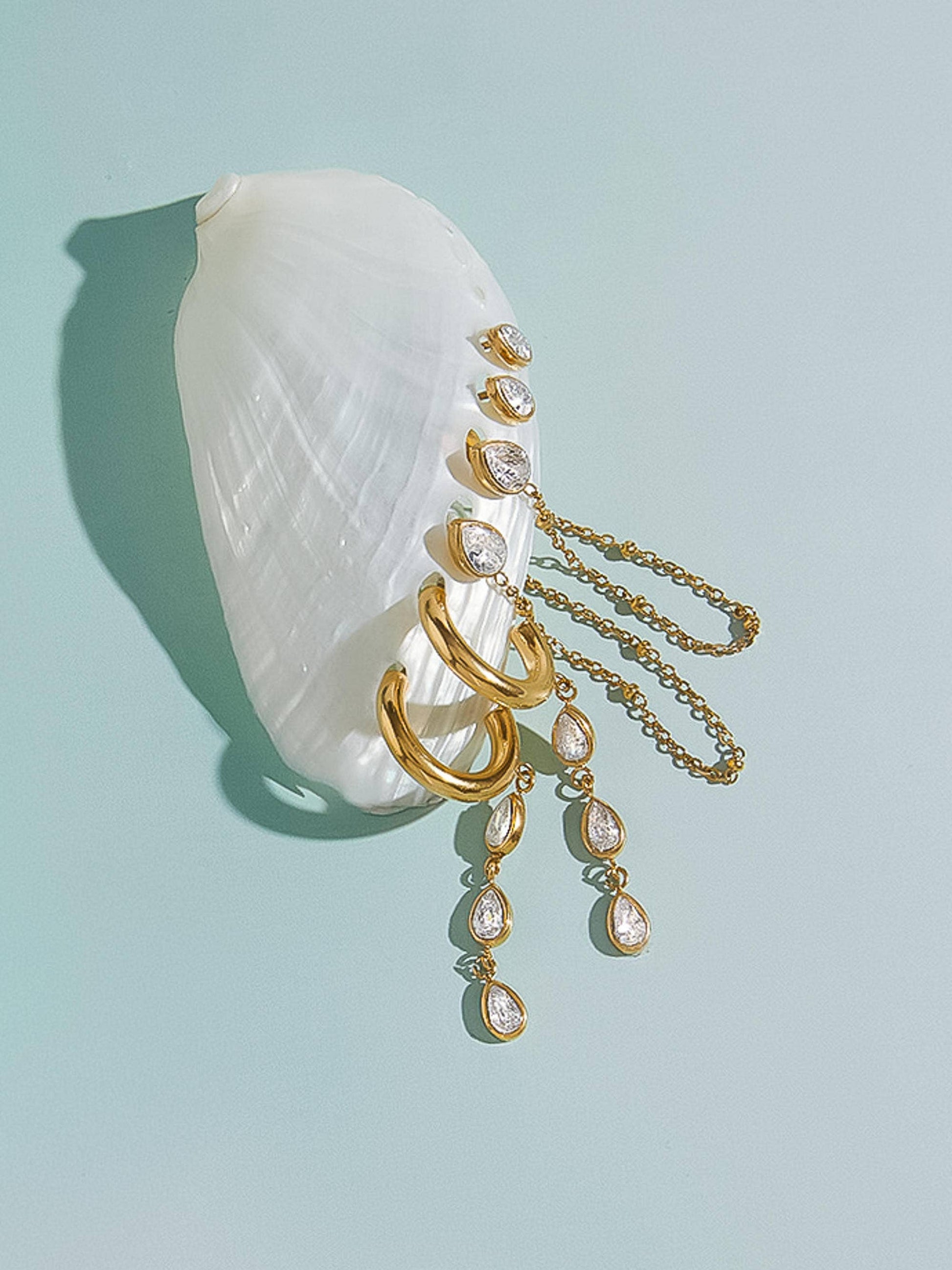 Finley 18K Gold Non-Tarnish CZ Chain Drop Earring Sets