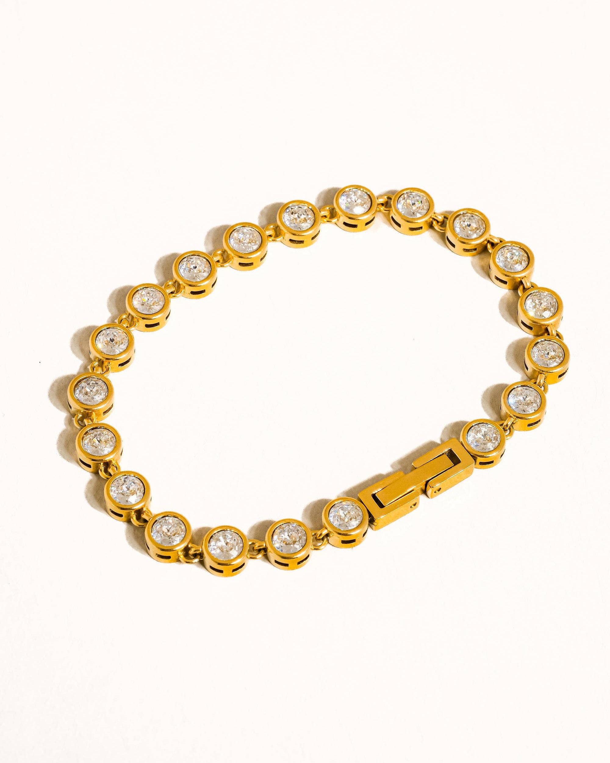 Amity 18K Gold Non-Tarnish Round Rhinestone Bracelet