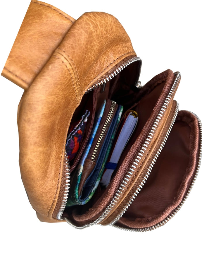 Cowhide Leather Sling Bag with Adjustable Shoulder Strap