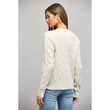 Classic Crew Neck Cable Knit Button-Up Cardigan