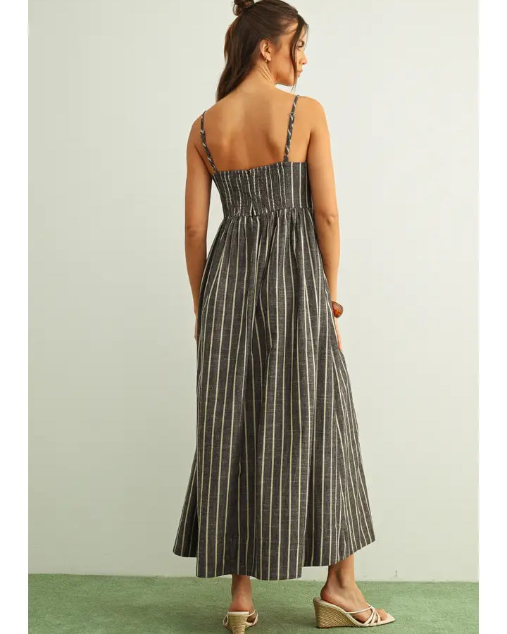 Aria Linen-Look Vertical Stripe Maxi Dress