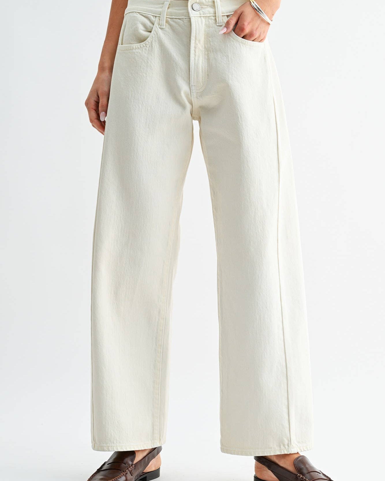 Twisted High Rise Stretch Barrel Jean - ECRU - DP865