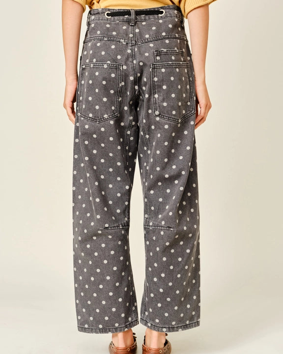 High-Waist Polka Dot Barrel Jeans
