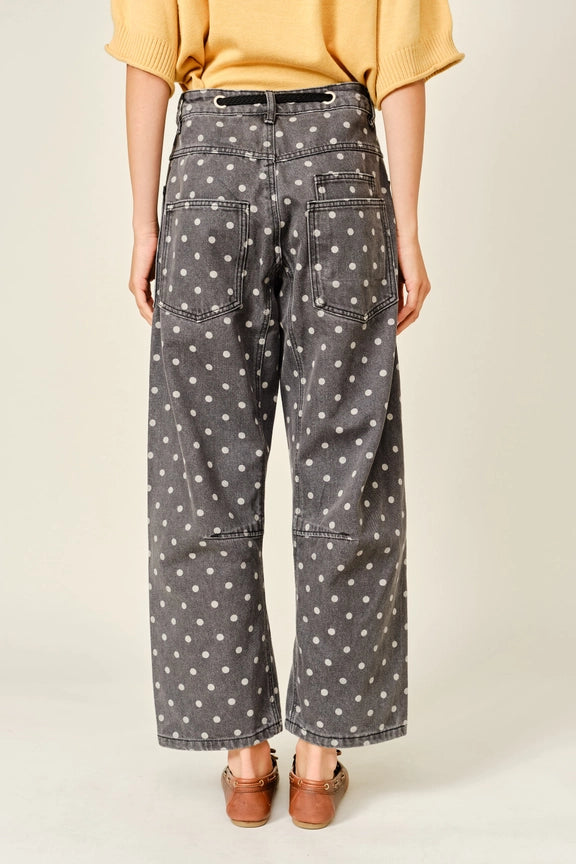 High-Waist Polka Dot Barrel Jeans