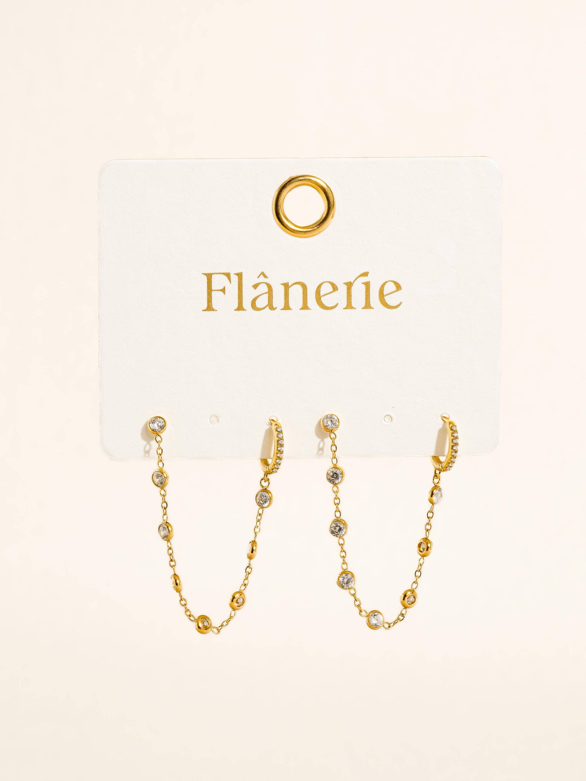 Daffira 18K Gold Non-Tarnish Crystal Chain Link Earrings