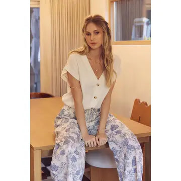 In February Elevated Button Down Short Slve Sweater