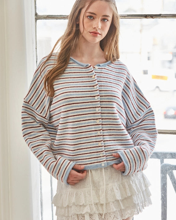 Pastel Striped Heavyweight Oversized Cardigan