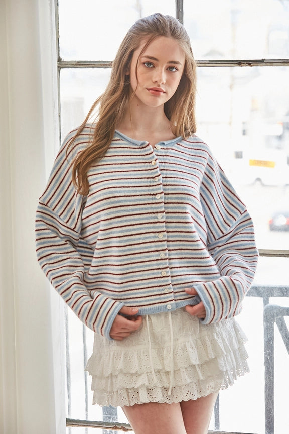 Pastel Striped Heavyweight Oversized Cardigan