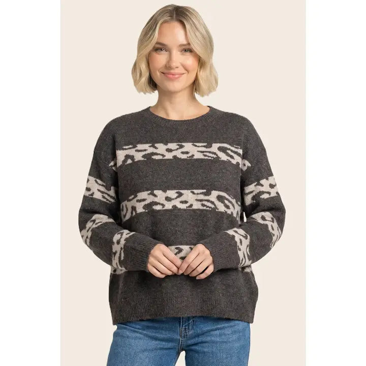 Staccato Leopard Stripe Heavyweight Crew Neck Sweater