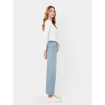Super High Rise Elastic Waistband Crop Wide Jeans
