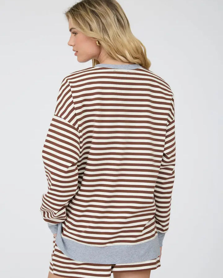 blu pepper striped contrast long slve top