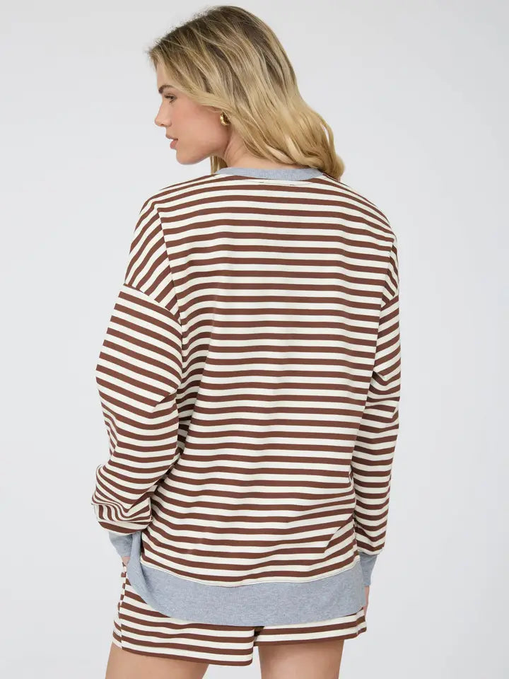 blu pepper striped contrast long slve top