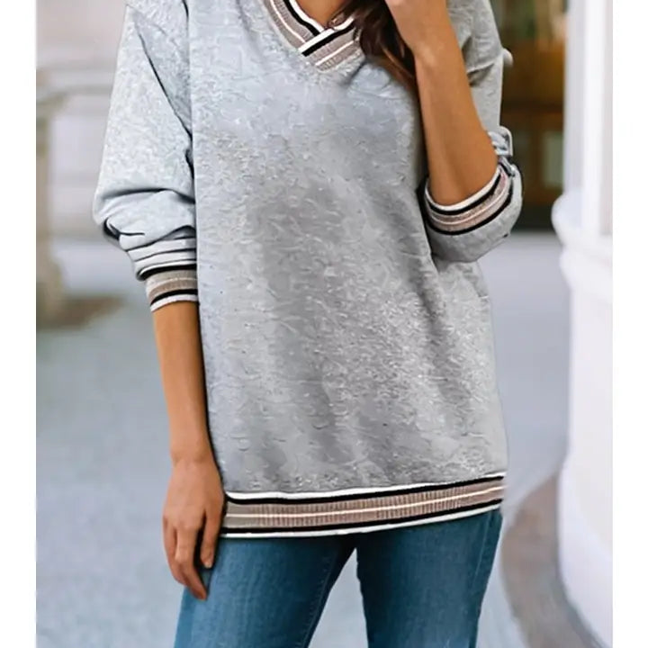 Ldc Varsity Contrast Trim V Neck Sweatshirt