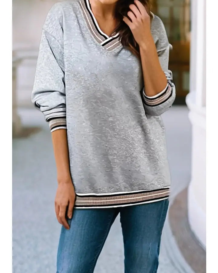 Ldc Varsity Contrast Trim V Neck Sweatshirt
