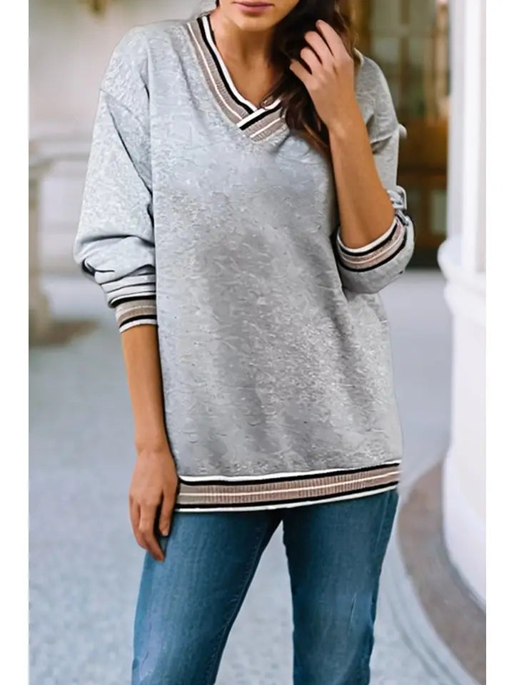 Ldc Varsity Contrast Trim V Neck Sweatshirt