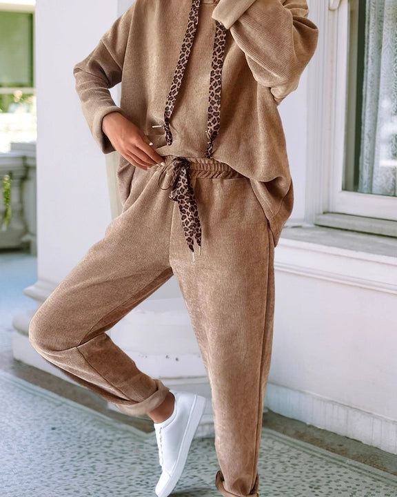 Ldc Pullover Hoodie and High Waist Pants Corduroy Suit