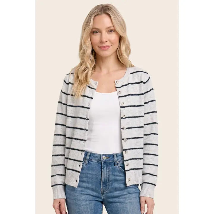 Staccato Parisian Chic Double Striped Crew Neck Cardigan