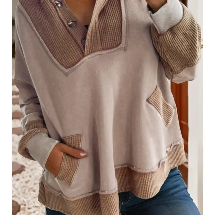 Ldc Oversize Waffle Patchwork Exposed Seam Hoodie