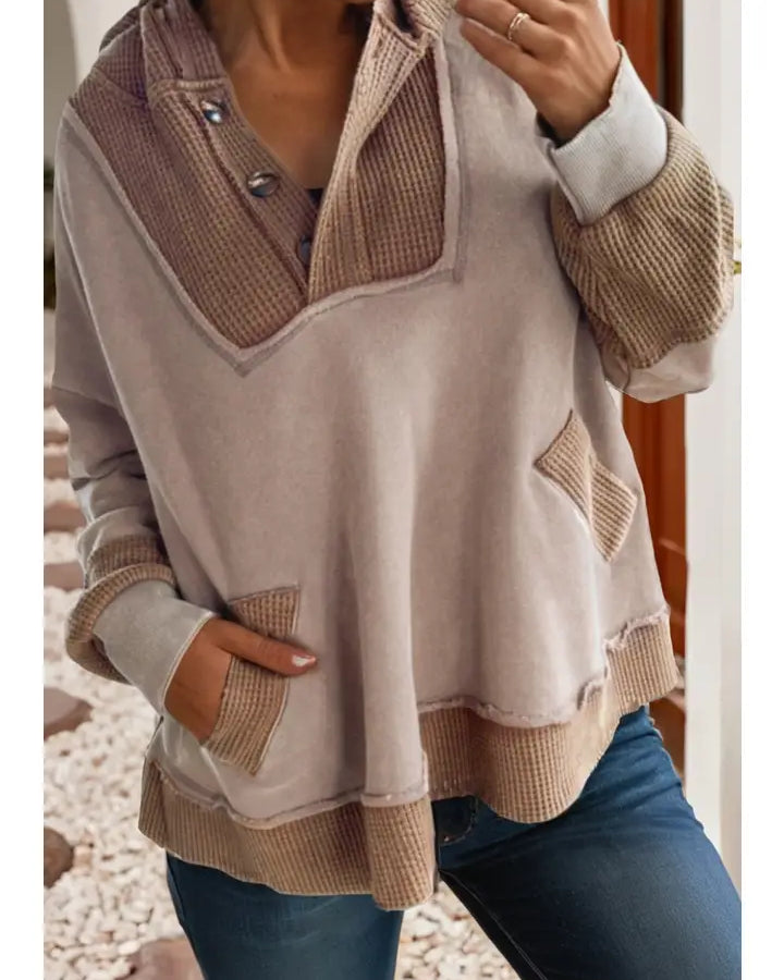 Ldc Oversize Waffle Patchwork Exposed Seam Hoodie