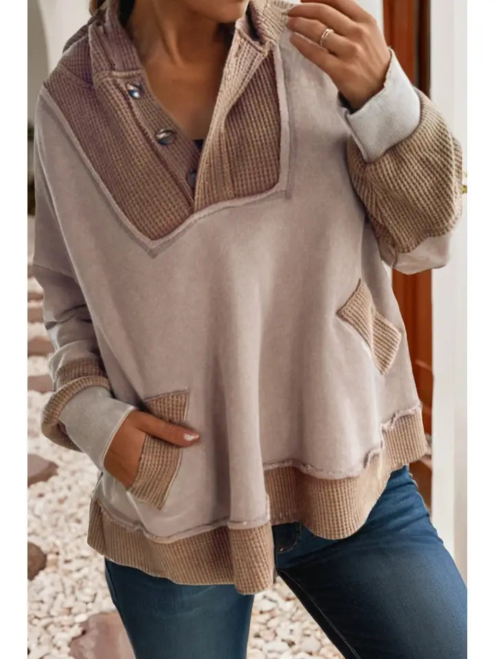 Ldc Oversize Waffle Patchwork Exposed Seam Hoodie