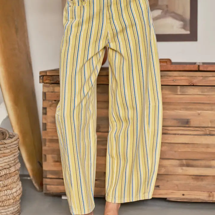 Aaron & Amber High-Waist Striped Barrel Pants