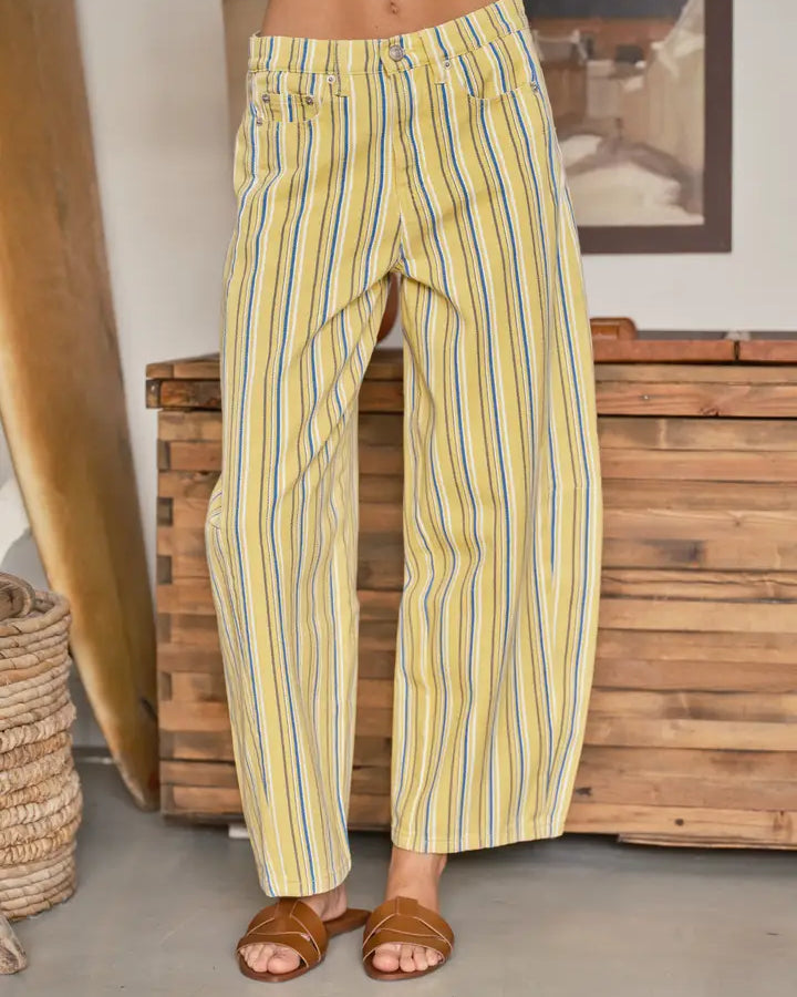 Aaron & Amber High-Waist Striped Barrel Pants