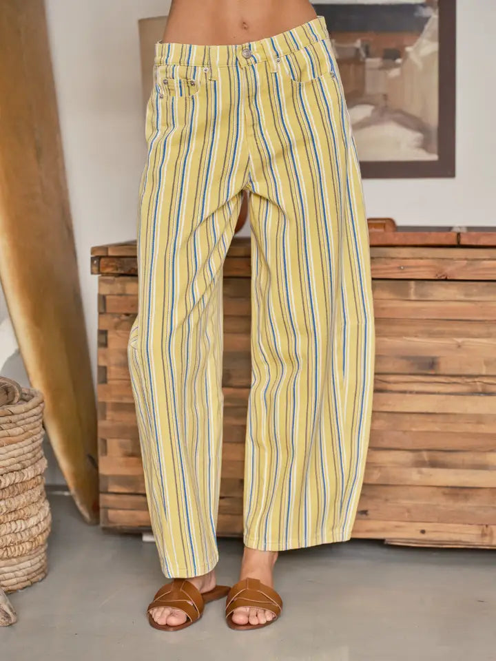 Aaron & Amber High-Waist Striped Barrel Pants
