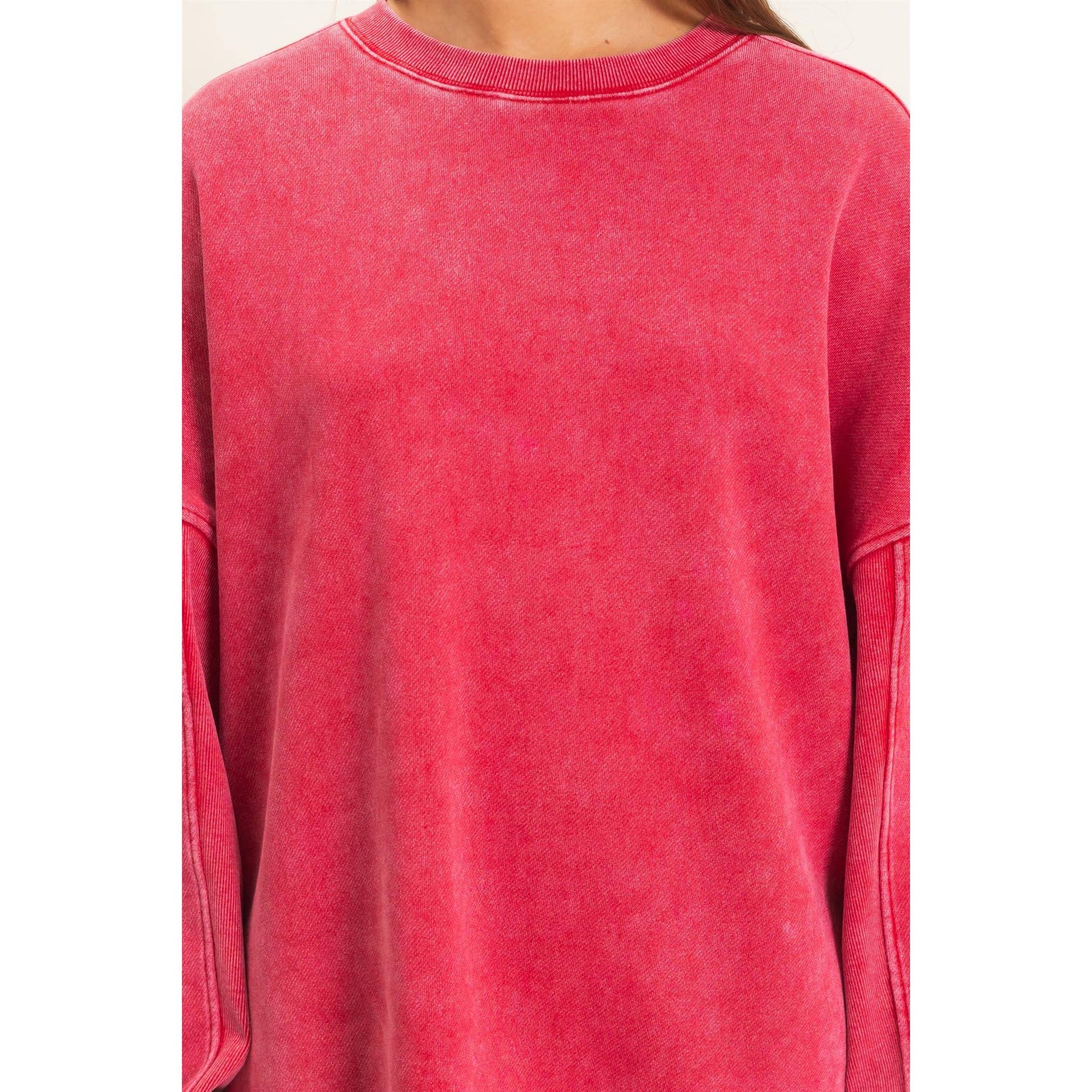 Acid Wash Crew Neck Long Sleeve Sweatshirt