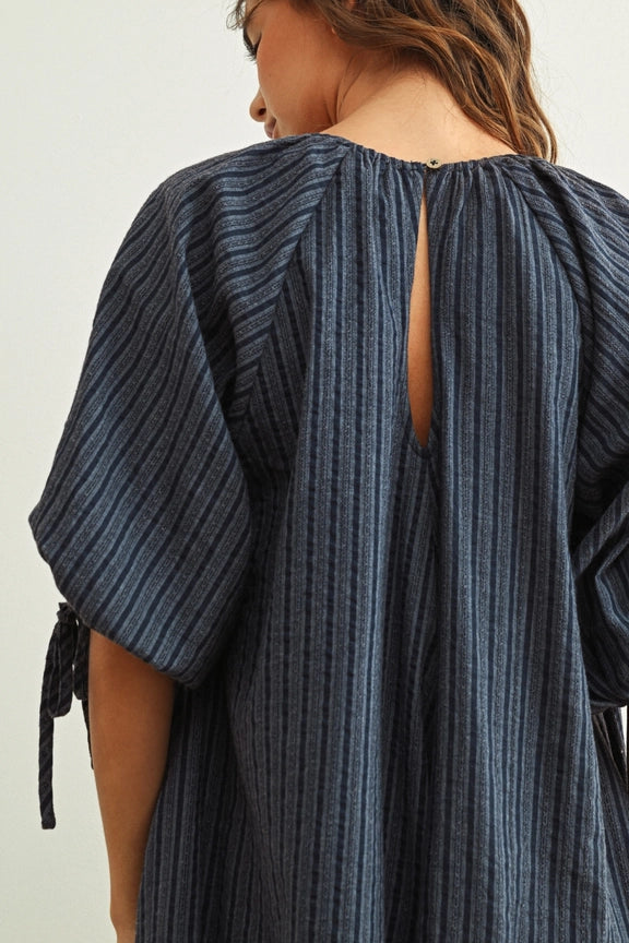 Aria Striped Puff Sleeve Loose Romper