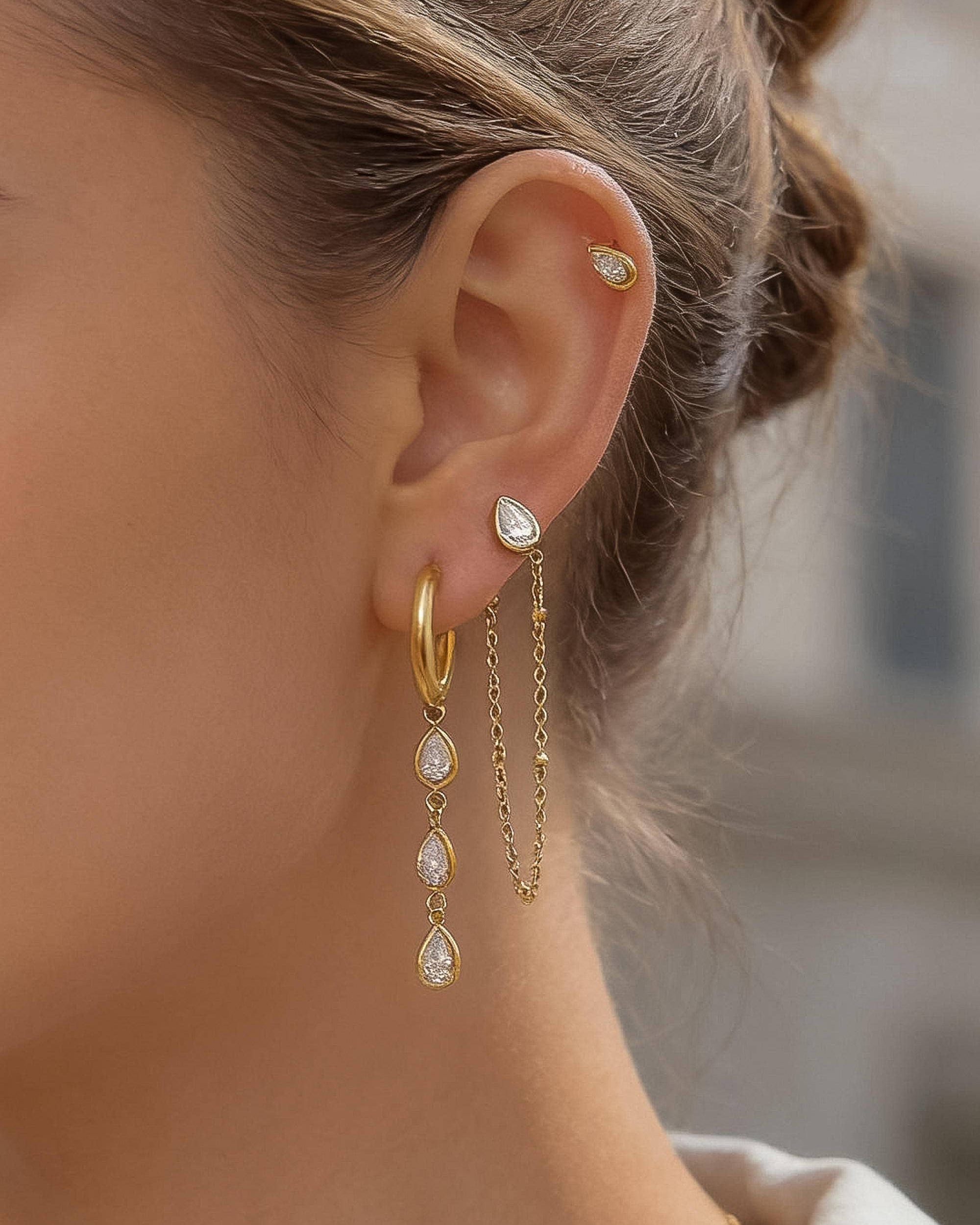 Finley 18K Gold Non-Tarnish CZ Chain Drop Earring Sets