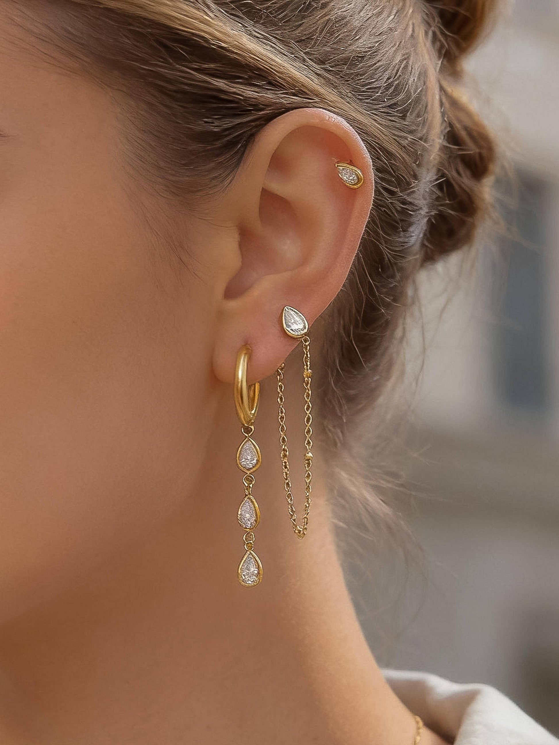 Finley 18K Gold Non-Tarnish CZ Chain Drop Earring Sets