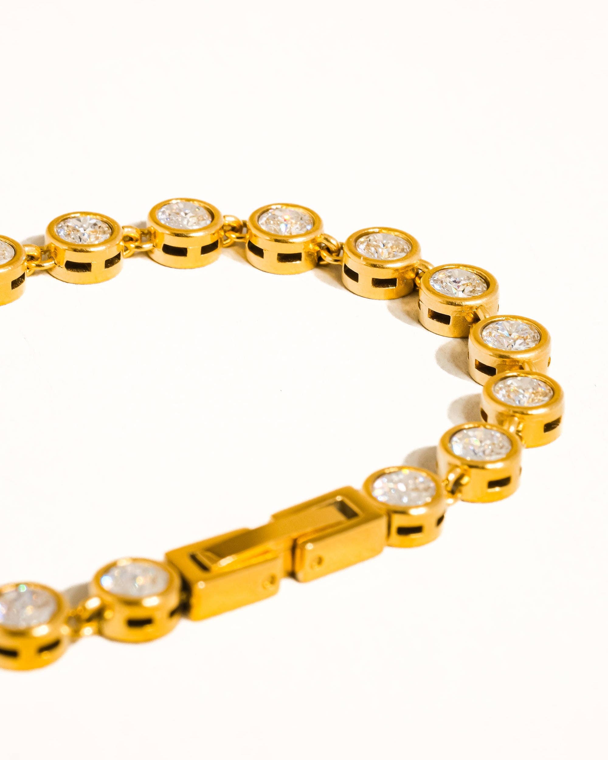 Amity 18K Gold Non-Tarnish Round Rhinestone Bracelet