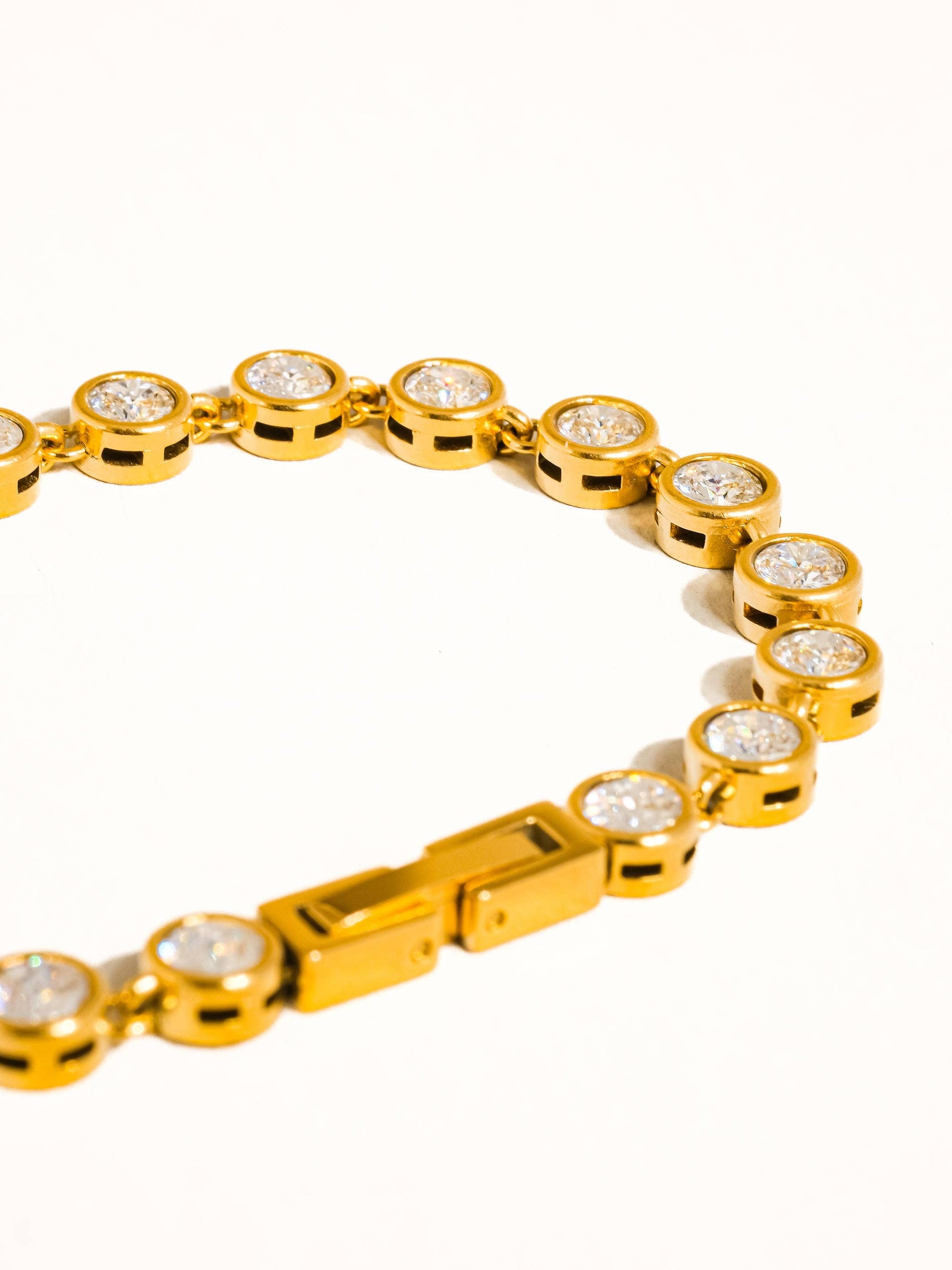 Amity 18K Gold Non-Tarnish Round Rhinestone Bracelet