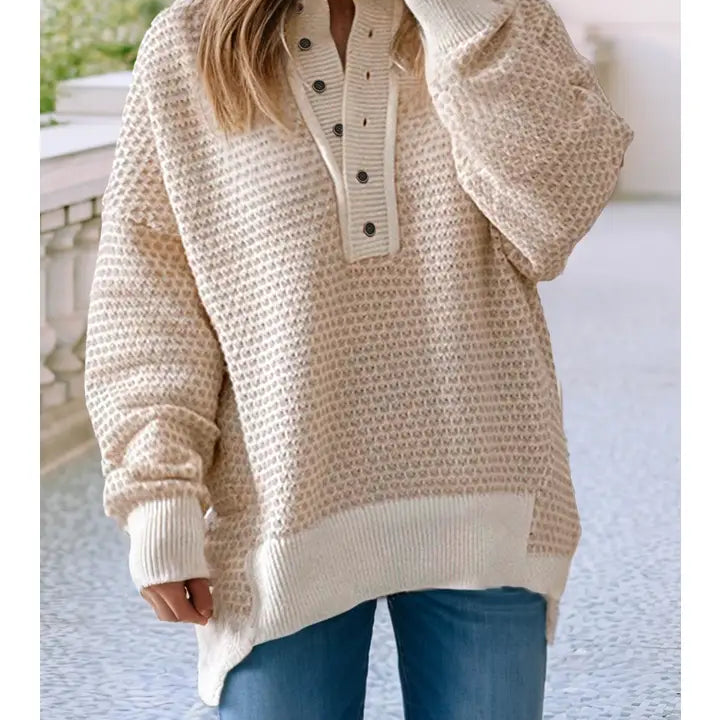 Ldc Henley Button Drop Shoulder Sweater