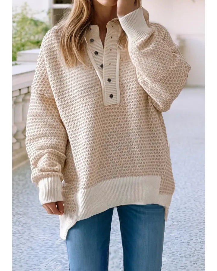 Ldc Henley Button Drop Shoulder Sweater