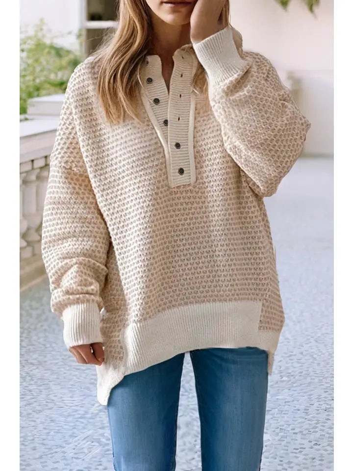 Ldc Henley Button Drop Shoulder Sweater