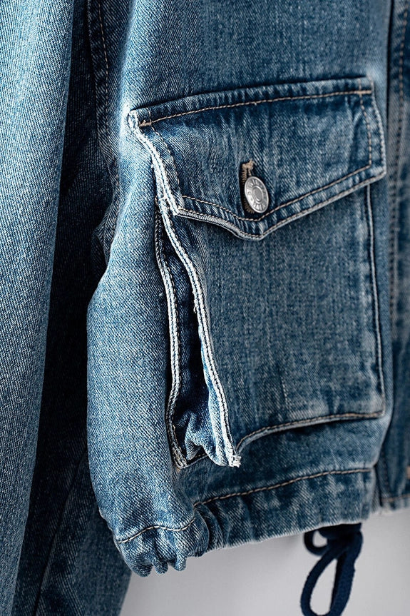 Cropped Drawstring Denim Jacket