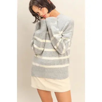 Grey Striped High Neck Sweater