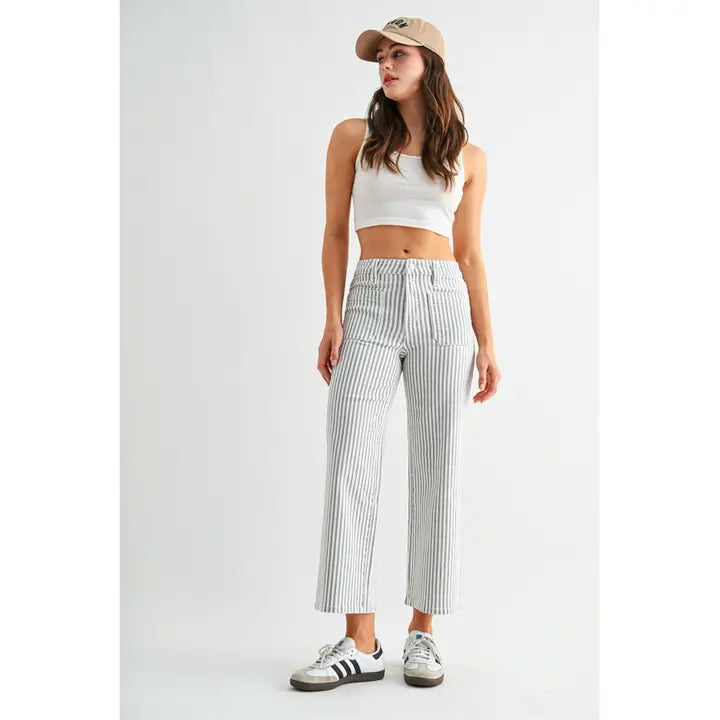 High-Rise Wide Leg Cropped Stripe