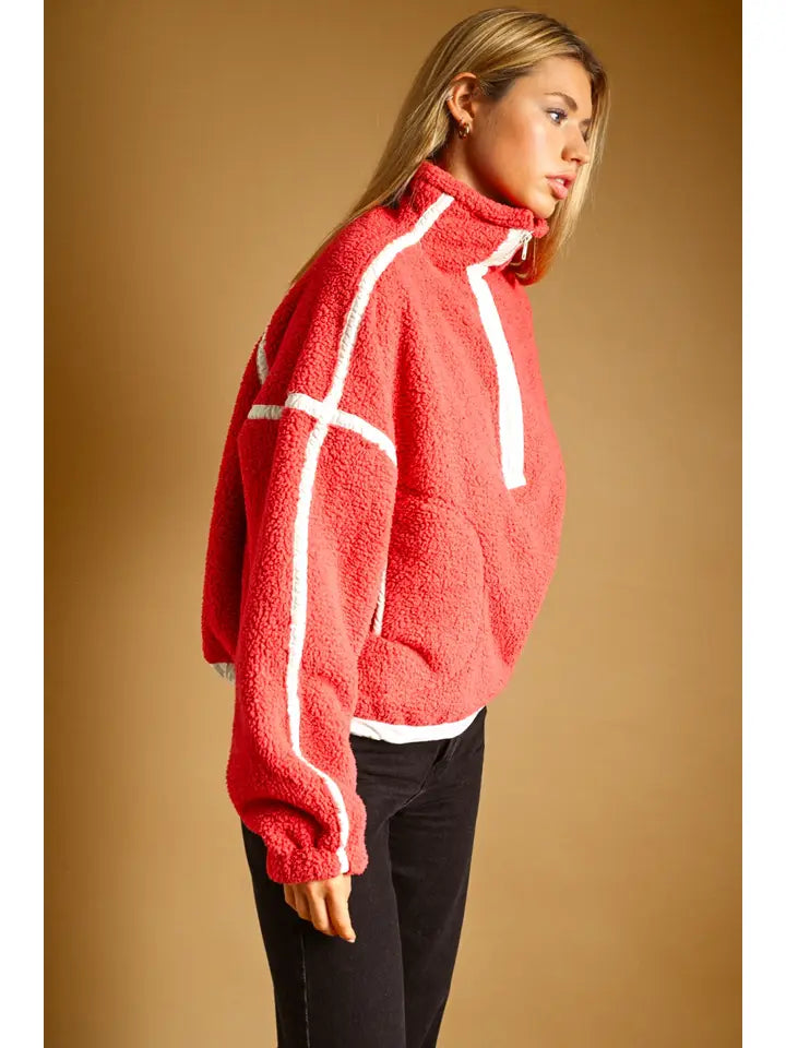 Miou Muse - Oversized Half-Zip Sherpa Pullover