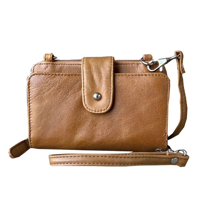 3-in-1 Genuine Leather Crossbody Phone Bag & Wristlet Wallet
