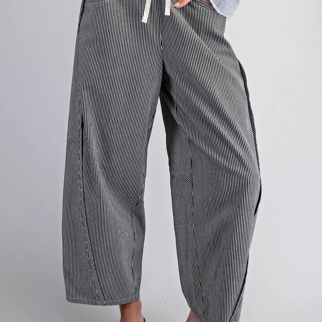 Piper Striped Curved-Seam Relaxed Barrel Pants
