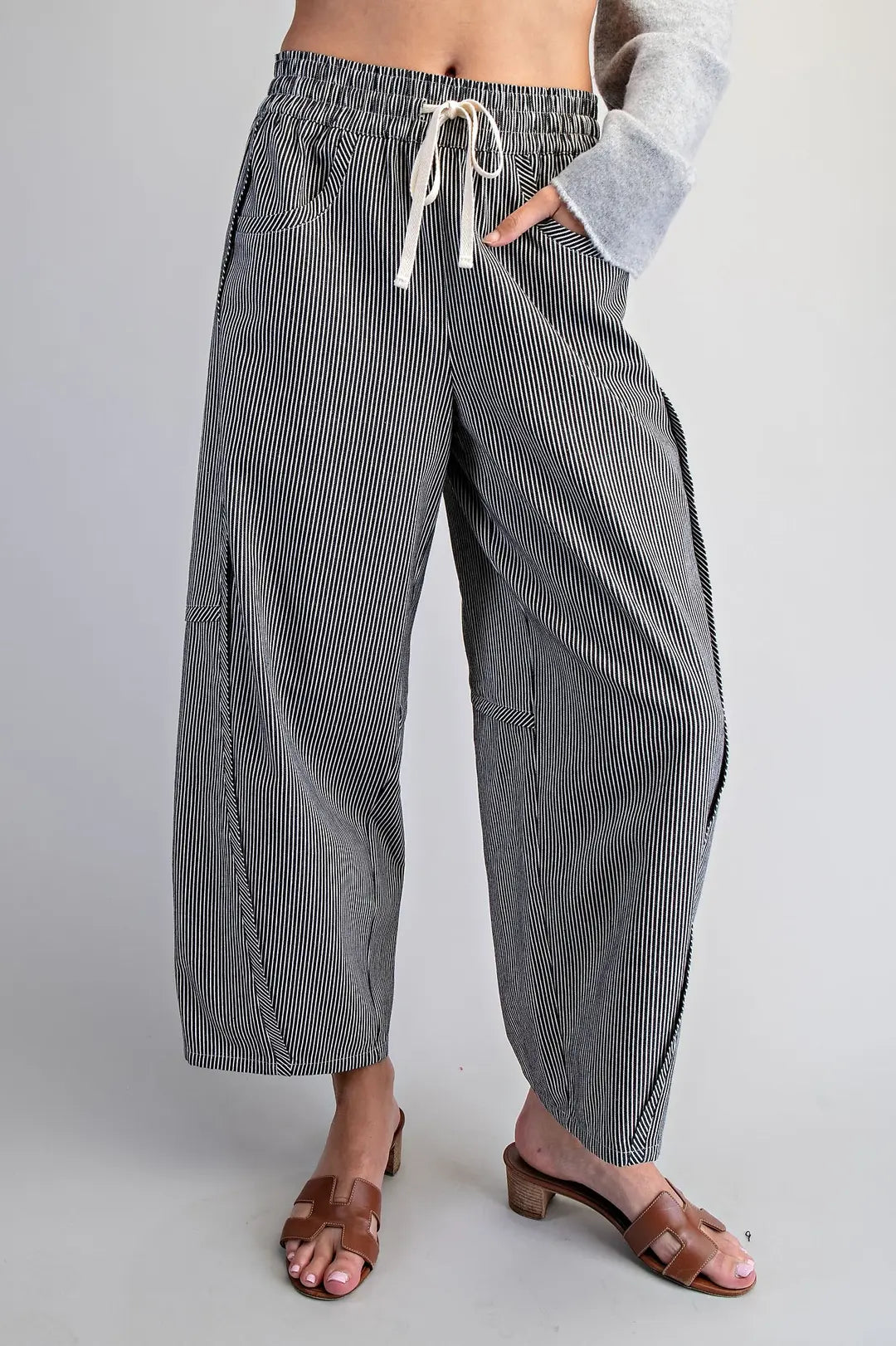 Piper Striped Curved-Seam Relaxed Barrel Pants
